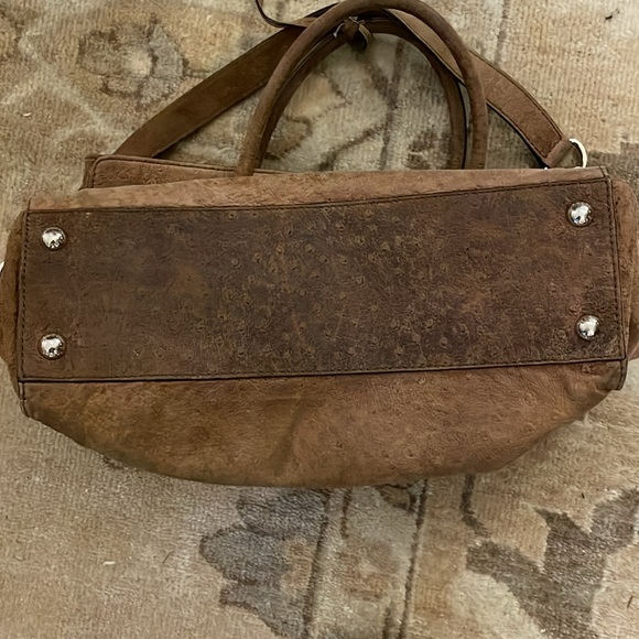 Michael Kors Hamilton Ostrich Suede Embossed Tan Distressed Tote - Picture 4 of 5